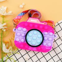 Girl's Silica Gel Color Block Camera Cute Square Zipper Crossbody Bag sku image 2