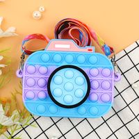 Girl's Silica Gel Color Block Camera Cute Square Zipper Crossbody Bag sku image 1