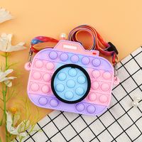 Girl's Silica Gel Color Block Camera Cute Square Zipper Crossbody Bag sku image 4