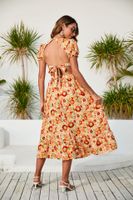 Bohemian Flower V Neck Short Sleeve Zipper Patchwork Midi Dress Irregular Skirt main image 4