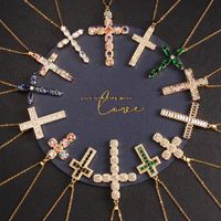 Glam Cross Copper Zircon Pendant Necklace In Bulk main image 1