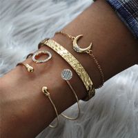 Vintage Style Punk Simple Style Moon Leaves Arrow Stainless Steel Alloy Plating Inlay Artificial Diamond Rhinestones Gold Plated Silver Plated Bracelets Bangle sku image 6