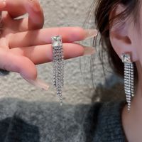 1 Pair Fairy Style Elegant Vacation Tassel Inlay Alloy Rhinestones Silver Plated Drop Earrings main image 3