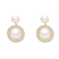Vintage Style Exaggerated Roman Style Round Alloy Three-dimensional Inlay Artificial Pearls Zircon Women's Drop Earrings main image 2
