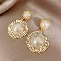 Vintage Style Exaggerated Roman Style Round Alloy Three-dimensional Inlay Artificial Pearls Zircon Women's Drop Earrings main image 4