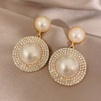 Vintage Style Exaggerated Roman Style Round Alloy Three-dimensional Inlay Artificial Pearls Zircon Women's Drop Earrings main image 3