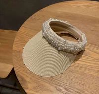 Women's Vacation Solid Color Pearl Wide Eaves Sun Hat sku image 4