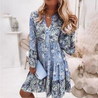 Women's Regular Dress Casual Basic Simple Style V Neck Long Sleeve Printing Ditsy Floral Knee-length Outdoor Daily Festival main image 3