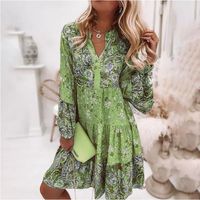 Women's Regular Dress Casual Basic Simple Style V Neck Long Sleeve Printing Ditsy Floral Knee-length Outdoor Daily Festival main image 4