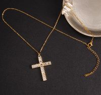 Glam Cross Copper Zircon Pendant Necklace In Bulk sku image 11