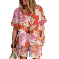 Women's Casual Preppy Style Human Face Butterfly Linen Spandex Polyester Printing Shorts Sets main image 5