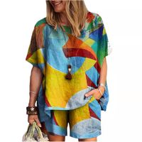 Women's Casual Preppy Style Human Face Butterfly Linen Spandex Polyester Printing Shorts Sets main image 7