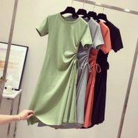 Women's A-line Skirt Simple Style Round Neck Elastic Drawstring Design Elastic Waist Short Sleeve Solid Color Above Knee Daily main image 1