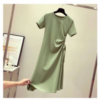 Women's A-line Skirt Simple Style Round Neck Elastic Drawstring Design Elastic Waist Short Sleeve Solid Color Above Knee Daily main image 2