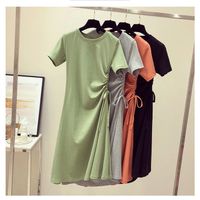 Women's A-line Skirt Simple Style Round Neck Elastic Drawstring Design Elastic Waist Short Sleeve Solid Color Above Knee Daily main image 3