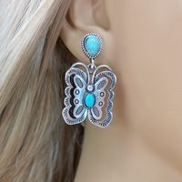 Vintage Style Butterfly Metal Plating Inlay Turquoise Silver Plated Women's Drop Earrings main image 5