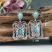 Vintage Style Butterfly Metal Plating Inlay Turquoise Silver Plated Women's Drop Earrings main image 2