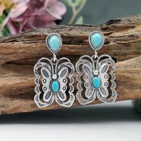 Vintage Style Butterfly Metal Plating Inlay Turquoise Silver Plated Women's Drop Earrings sku image 1