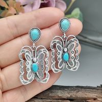 Vintage Style Butterfly Metal Plating Inlay Turquoise Silver Plated Women's Drop Earrings main image 4