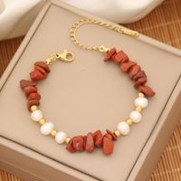 INS Style Commute Irregular Stainless Steel Imitation Pearl Natural Stone 18K Gold Plated Bracelets In Bulk sku image 1