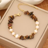 INS Style Commute Irregular Stainless Steel Imitation Pearl Natural Stone 18K Gold Plated Bracelets In Bulk sku image 3