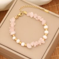 INS Style Commute Irregular Stainless Steel Imitation Pearl Natural Stone 18K Gold Plated Bracelets In Bulk sku image 10