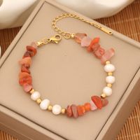 INS Style Commute Irregular Stainless Steel Imitation Pearl Natural Stone 18K Gold Plated Bracelets In Bulk sku image 9