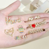 Ins Style Mama Shiny Letter Palm Heart Shape Gold Plated Zircon Copper Wholesale Pendants main image 2