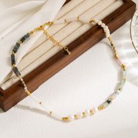 Vacation Irregular Stainless Steel Natural Stone Freshwater Pearl Beaded Plating 18k Gold Plated Necklace sku image 1