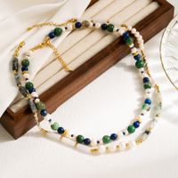 Vacation Irregular Stainless Steel Natural Stone Freshwater Pearl Beaded Plating 18k Gold Plated Necklace main image 1