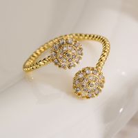 Simple Style Commute Round Flower Copper 18k Gold Plated Zircon Open Ring In Bulk sku image 2