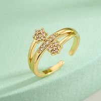 Einfacher Stil Pendeln Runden Blume Kupfer 18 Karat Vergoldet Zirkon Offener Ring In Masse main image 4