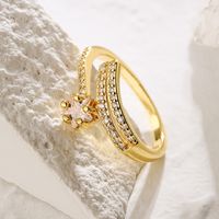 Style Simple Commuer Rond Fleur Le Cuivre Plaqué Or 18k Zircon Anneau Ouvert En Masse main image 3