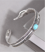 Retro Ethnic Style Feather Turquoise Alloy Wholesale Cuff Bracelets main image 2