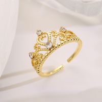 Classic Style Commute Crown Copper 18k Gold Plated Zircon Open Ring In Bulk main image 4