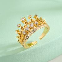Classic Style Commute Crown Copper 18k Gold Plated Zircon Open Ring In Bulk sku image 7