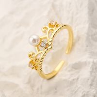 Classic Style Commute Crown Copper 18k Gold Plated Zircon Open Ring In Bulk main image 3