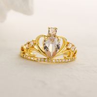 Classic Style Commute Crown Copper 18k Gold Plated Zircon Open Ring In Bulk main image 2