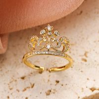 Classic Style Commute Crown Copper 18k Gold Plated Zircon Open Ring In Bulk sku image 6