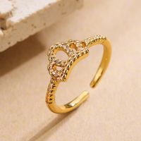 Classic Style Commute Crown Copper 18k Gold Plated Zircon Open Ring In Bulk sku image 4