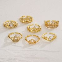 Classic Style Commute Crown Copper 18k Gold Plated Zircon Open Ring In Bulk main image 1