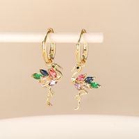 1 Pair Modern Style Flamingo Copper Plating Inlay Zircon Gold Plated Drop Earrings main image 1