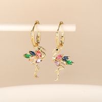 1 Paire Style Moderne Flamant Le Cuivre Placage Incruster Zircon Plaqué Or Boucles D'oreilles sku image 5