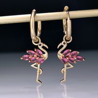 1 Pair Modern Style Flamingo Copper Plating Inlay Zircon Gold Plated Drop Earrings main image 4