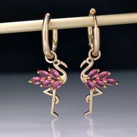 1 Pair Modern Style Flamingo Copper Plating Inlay Zircon Gold Plated Drop Earrings sku image 2