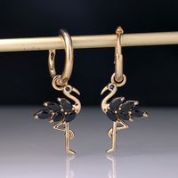 1 Pair Modern Style Flamingo Copper Plating Inlay Zircon Gold Plated Drop Earrings main image 6
