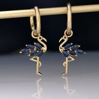 1 Pair Modern Style Flamingo Copper Plating Inlay Zircon Gold Plated Drop Earrings main image 5