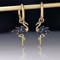 1 Pair Modern Style Flamingo Copper Plating Inlay Zircon Gold Plated Drop Earrings sku image 1