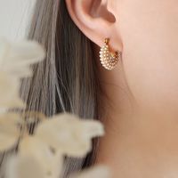 1 Pair Elegant Baroque Style U Shape Titanium Steel Plating Inlay Artificial Pearls 18k Gold Plated Earrings main image 6