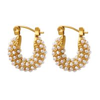 1 Pair Elegant Baroque Style U Shape Titanium Steel Plating Inlay Artificial Pearls 18k Gold Plated Earrings main image 7